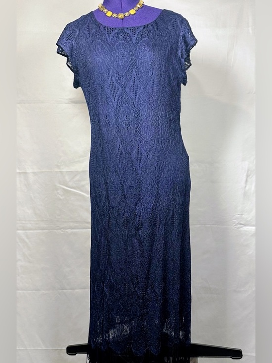 Marianne Dresses & Skirts - Elegant Navy Lace Maxi Dress with Cap Sleeves